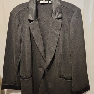Susan Graver Charcoal Gray Blazer with Satin Trim